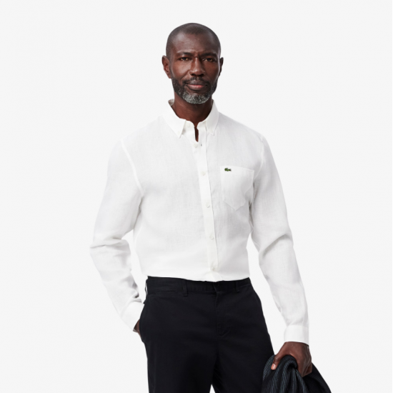 LACOSTE Ανδρικό Λινό Πουκάμισο Κανονική Γραμμή CH5692 00 001 Λευκό