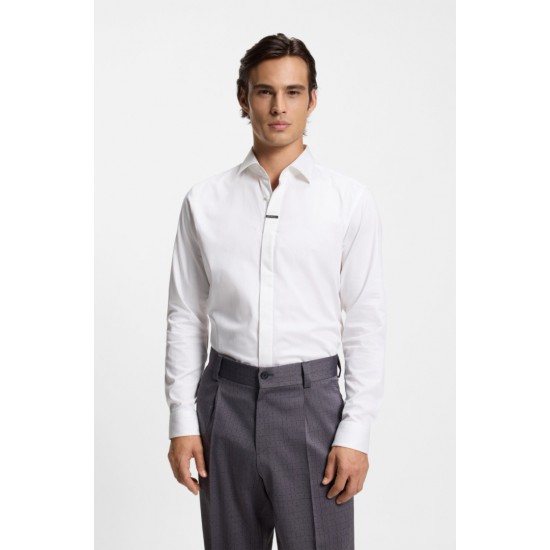 HUGO Ανδρικό Ελαστικό Βαμβακερό Πουκάμισο Valerio Modern Fit 50554768 199 Λευκό