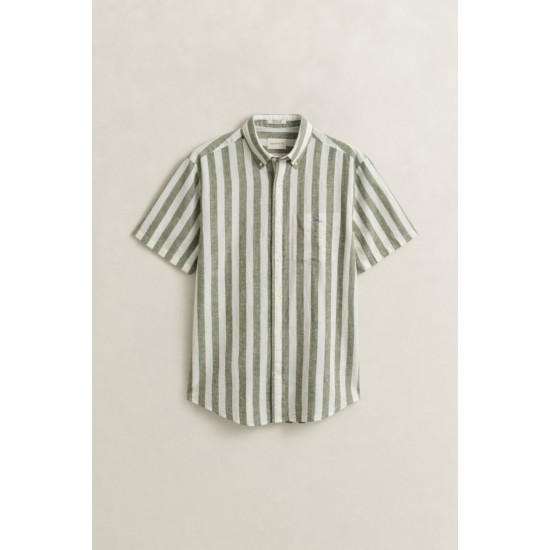 GANT Ανδρικό Βαμβάκι Λινό Κοντομάνικο Ριγέ Πουκάμισο Κανονική γραμμή 3260020 379 Πράσινο Χακί