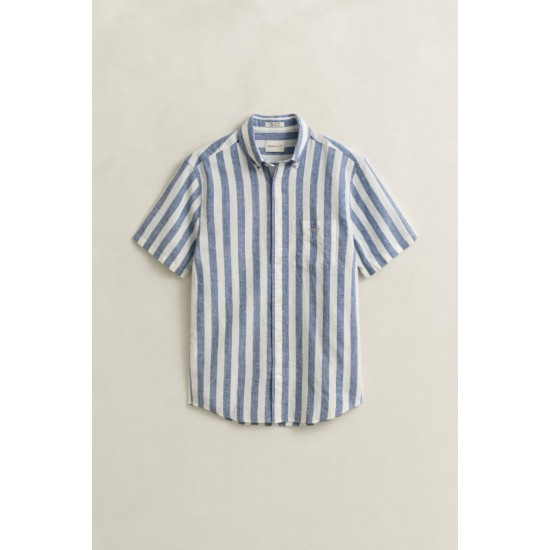 GANT Ανδρικό Βαμβάκι Λινό Κοντομάνικο Ριγέ Πουκάμισο Κανονική γραμμή 3260020 442 Μπλε