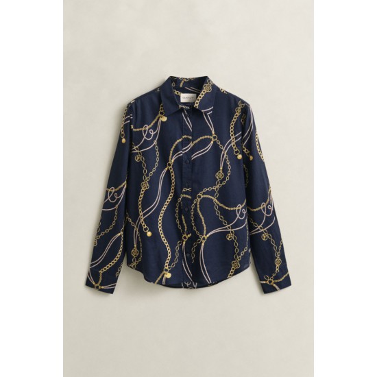 GANT Women's Cotton Voile Regular Fit Printed Shirt 4300625 433 Evening Blue