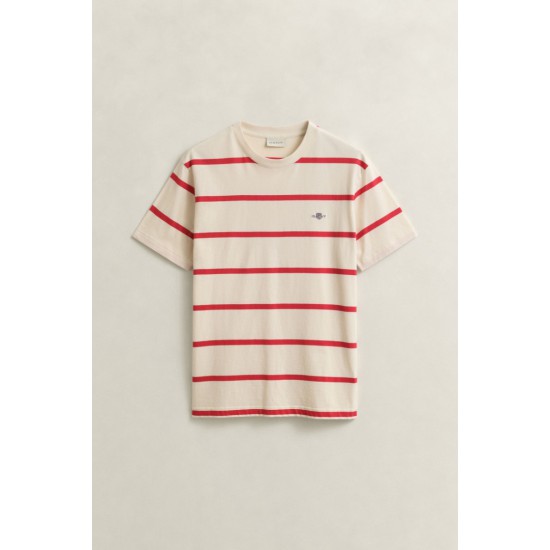GANT Ανδρικό Βαμβακερό Ριγέ T-Shirt Κανονική Γραμμή 2003398 119 Κρεμ