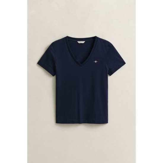 GANT Women's Cotton Regular Fit Shield V-Neck T-Shirt 4200750 433 Evening Blue