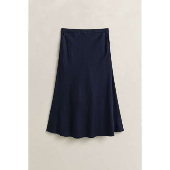 GANT Women's Relaxed Fit Flared Linen Blend Skirt 4400231 433 Evening Blue