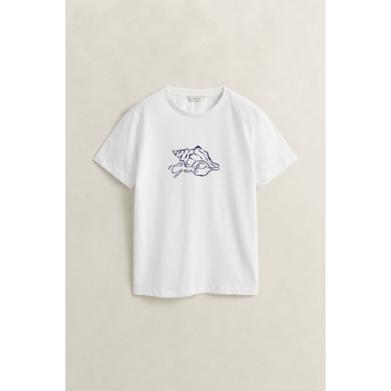GANT Women's Cotton Regular Fit Graphic Print T-Shirt 4201461 110 White