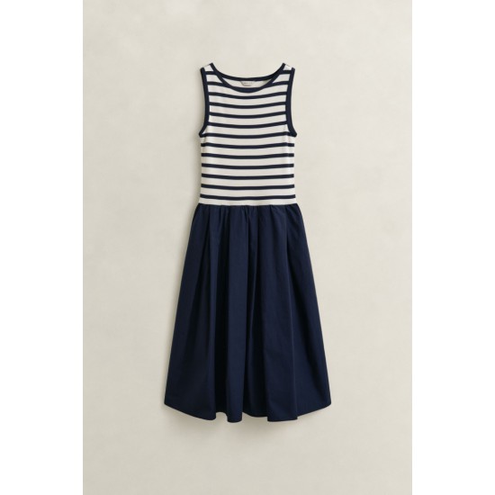 GANT Γυναικείο Αμάνικο Φόρεμα Jersey Woven Combo Στενή Γραμμή 4503509 433 Σκούρο Μπλε