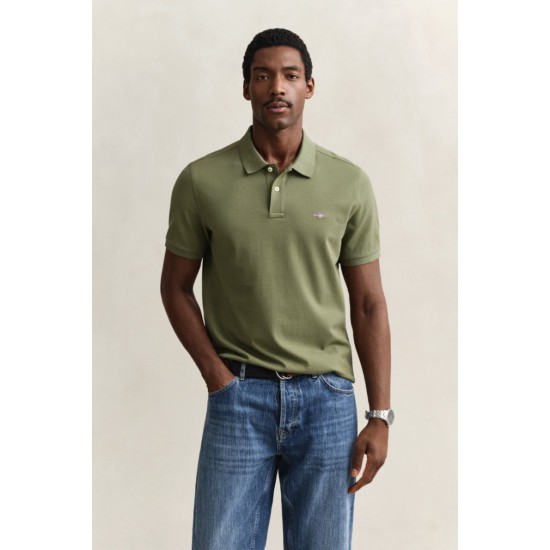 GANT Men's Cotton Regular Fit Shield Piqué Polo Shirt 2210 379 Dry Herb Green