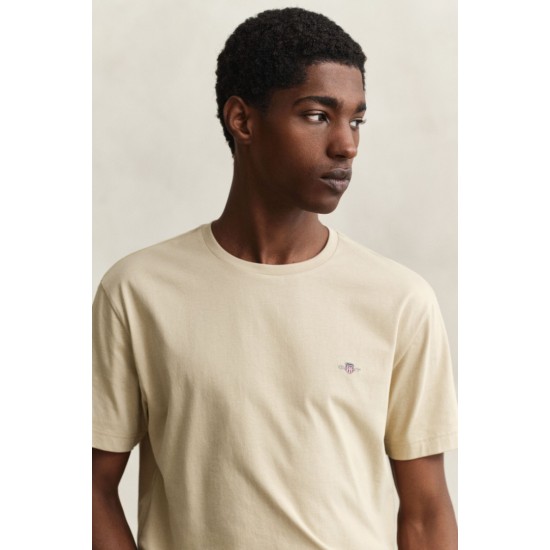 GANT Ανδρικό βαμβακερό Shield T-Shirt Κανονική Γραμμή 2003184 200 Μπεζ