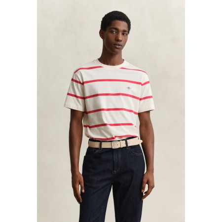 GANT Ανδρικό Βαμβακερό Ριγέ T-Shirt Κανονική Γραμμή 2003398 119 Κρεμ