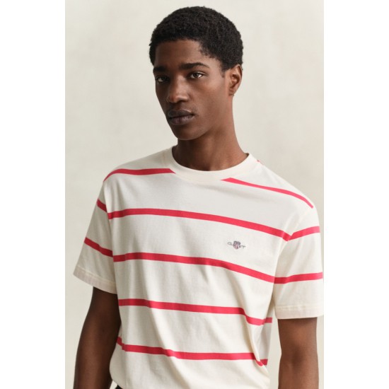 GANT Ανδρικό Βαμβακερό Ριγέ T-Shirt Κανονική Γραμμή 2003398 119 Κρεμ