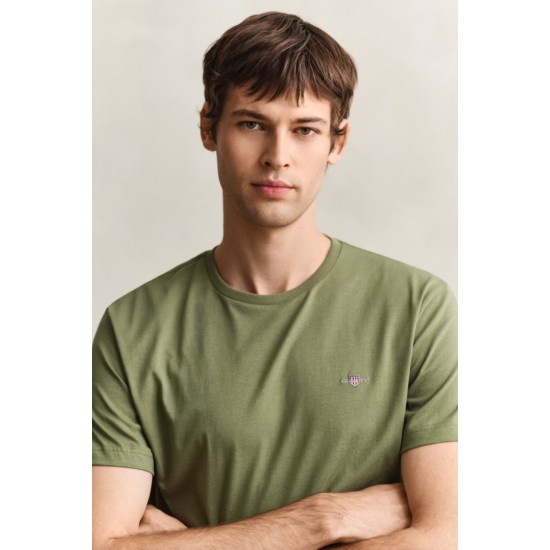 GANT Ανδρικό βαμβακερό Shield T-Shirt Κανονική Γραμμή 2003184 379 Πράσινο Χακί