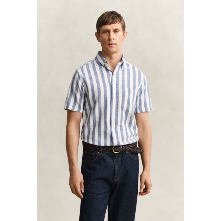 GANT Ανδρικό Βαμβάκι Λινό Κοντομάνικο Ριγέ Πουκάμισο Κανονική γραμμή 3260020 442 Μπλε