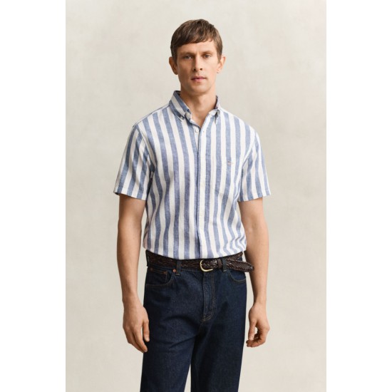 GANT Ανδρικό Βαμβάκι Λινό Κοντομάνικο Ριγέ Πουκάμισο Κανονική γραμμή 3260020 442 Μπλε