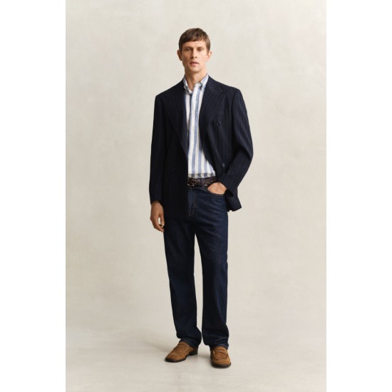 GANT Ανδρικό Βαμβάκι Λινό Κοντομάνικο Ριγέ Πουκάμισο Κανονική γραμμή 3260020 442 Μπλε