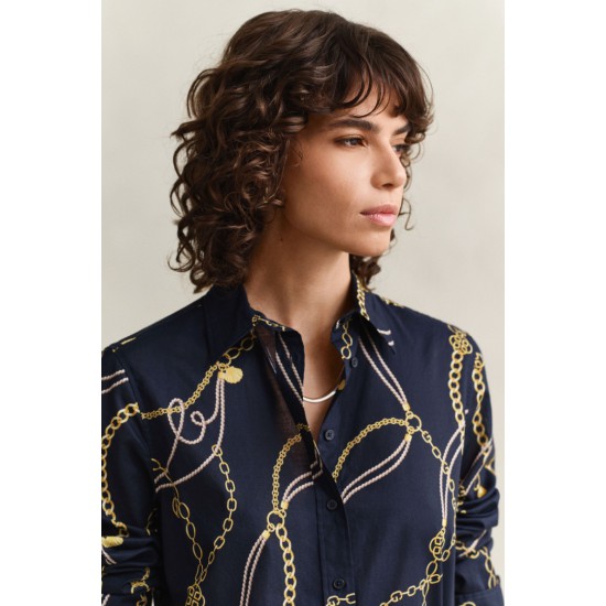 GANT Women's Cotton Voile Regular Fit Printed Shirt 4300625 433 Evening Blue