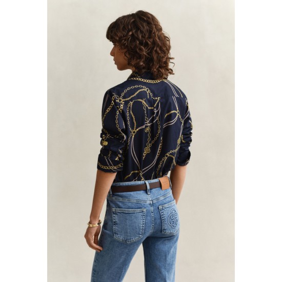 GANT Women's Cotton Voile Regular Fit Printed Shirt 4300625 433 Evening Blue