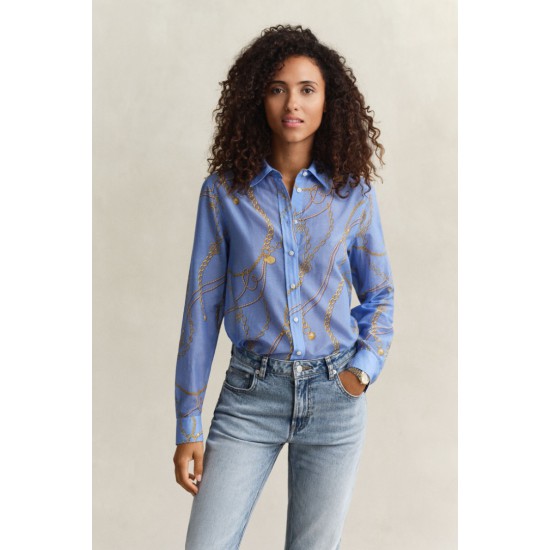 GANT Women's Cotton Silk Regular Fit Printed Shirt 4300624 424 Palace Blue