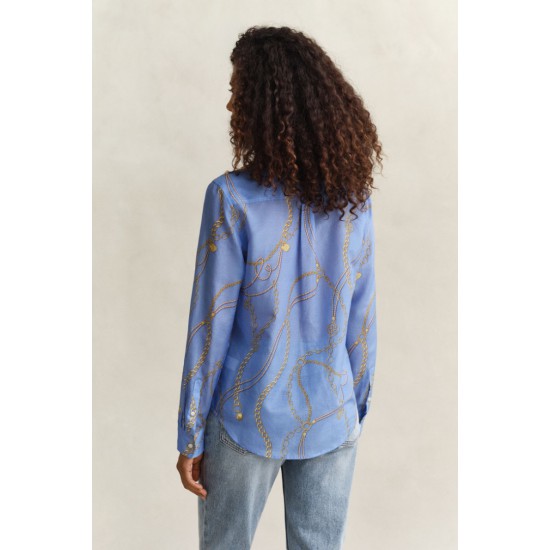 GANT Women's Cotton Silk Regular Fit Printed Shirt 4300624 424 Palace Blue
