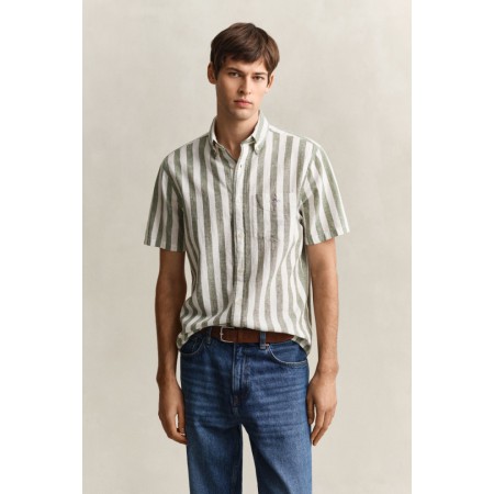 GANT Ανδρικό Βαμβάκι Λινό Κοντομάνικο Ριγέ Πουκάμισο Κανονική γραμμή 3260020 379 Πράσινο Χακί