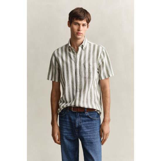 GANT Ανδρικό Βαμβάκι Λινό Κοντομάνικο Ριγέ Πουκάμισο Κανονική γραμμή 3260020 379 Πράσινο Χακί