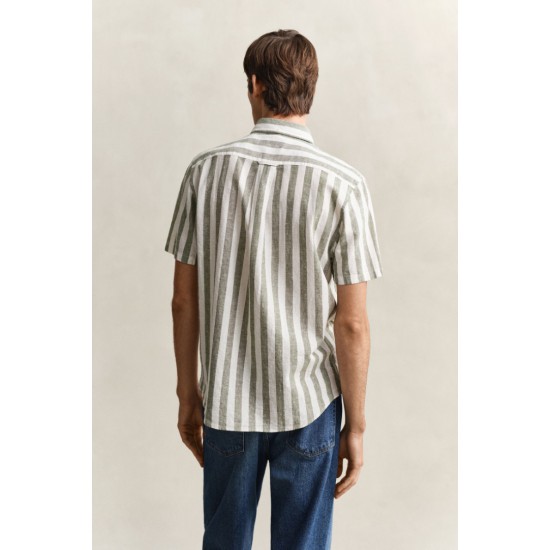 GANT Ανδρικό Βαμβάκι Λινό Κοντομάνικο Ριγέ Πουκάμισο Κανονική γραμμή 3260020 379 Πράσινο Χακί