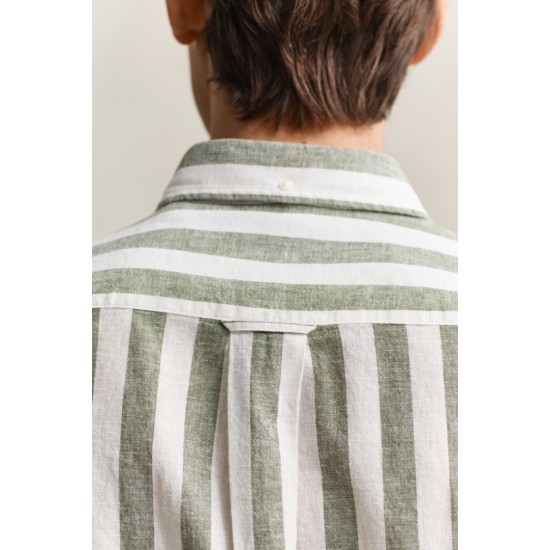 GANT Ανδρικό Βαμβάκι Λινό Κοντομάνικο Ριγέ Πουκάμισο Κανονική γραμμή 3260020 379 Πράσινο Χακί