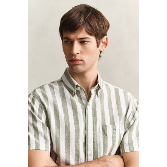 GANT Ανδρικό Βαμβάκι Λινό Κοντομάνικο Ριγέ Πουκάμισο Κανονική γραμμή 3260020 379 Πράσινο Χακί