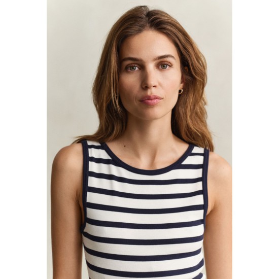 GANT Γυναικείο Αμάνικο Φόρεμα Jersey Woven Combo Στενή Γραμμή 4503509 433 Σκούρο Μπλε