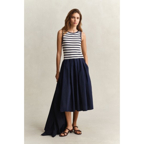 GANT Γυναικείο Αμάνικο Φόρεμα Jersey Woven Combo Στενή Γραμμή 4503509 433 Σκούρο Μπλε