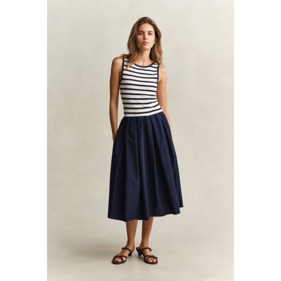 GANT Γυναικείο Αμάνικο Φόρεμα Jersey Woven Combo Στενή Γραμμή 4503509 433 Σκούρο Μπλε