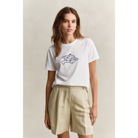 GANT Women's Cotton Regular Fit Graphic Print T-Shirt 4201461 110 White