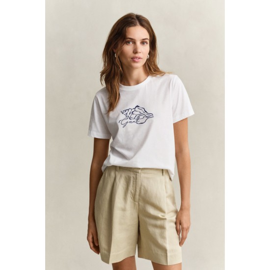 GANT Women's Cotton Regular Fit Graphic Print T-Shirt 4201461 110 White