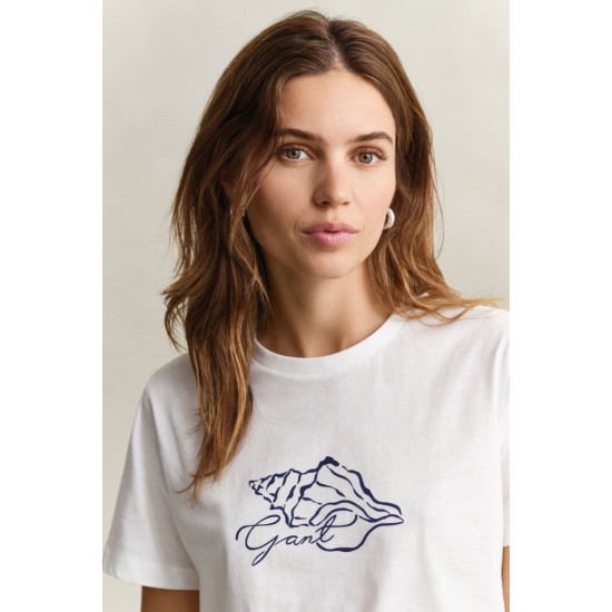 GANT Women's Cotton Regular Fit Graphic Print T-Shirt 4201461 110 White