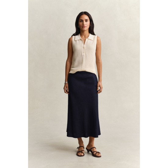 GANT Women's Relaxed Fit Flared Linen Blend Skirt 4400231 433 Evening Blue