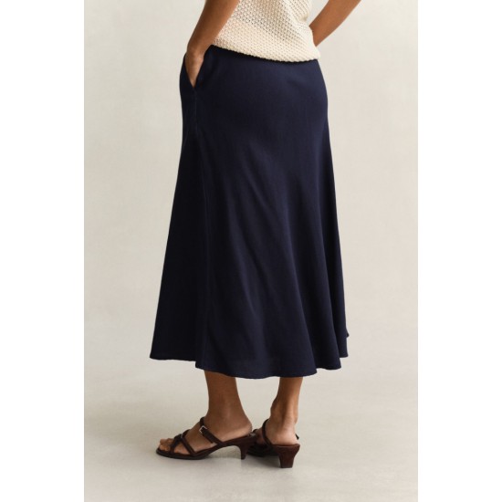 GANT Women's Relaxed Fit Flared Linen Blend Skirt 4400231 433 Evening Blue