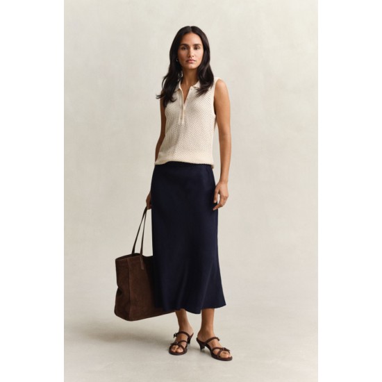GANT Women's Relaxed Fit Flared Linen Blend Skirt 4400231 433 Evening Blue