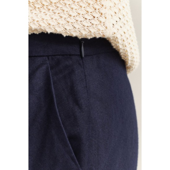 GANT Women's Relaxed Fit Flared Linen Blend Skirt 4400231 433 Evening Blue