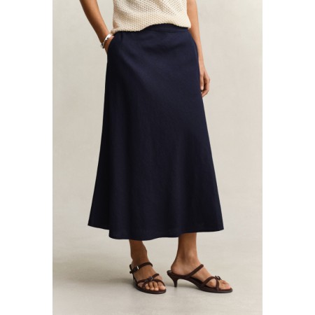 GANT Women's Relaxed Fit Flared Linen Blend Skirt 4400231 433 Evening Blue