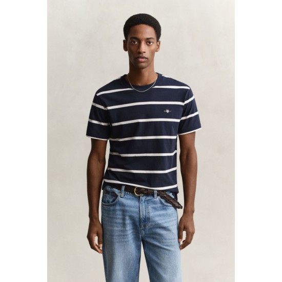 GANT Ανδρικό Βαμβακερό Ριγέ T-Shirt Κανονική Γραμμή 2003398 433 Σκούρο Μπλε