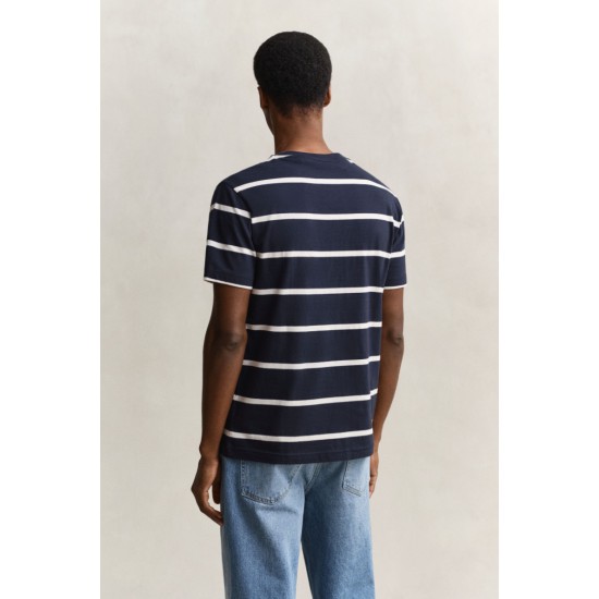 GANT Ανδρικό Βαμβακερό Ριγέ T-Shirt Κανονική Γραμμή 2003398 433 Σκούρο Μπλε