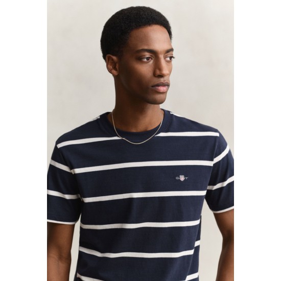 GANT Ανδρικό Βαμβακερό Ριγέ T-Shirt Κανονική Γραμμή 2003398 433 Σκούρο Μπλε