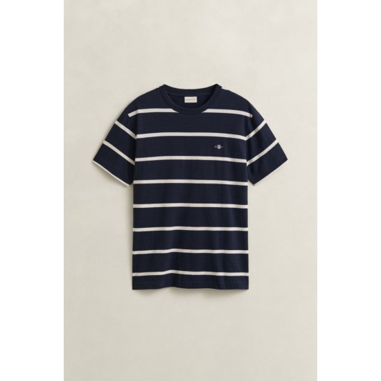 GANT Ανδρικό Βαμβακερό Ριγέ T-Shirt Κανονική Γραμμή 2003398 433 Σκούρο Μπλε