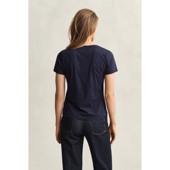 GANT Women's Cotton Regular Fit Shield V-Neck T-Shirt 4200750 433 Evening Blue