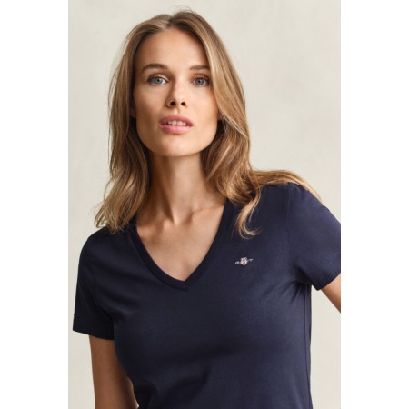 GANT Women's Cotton Regular Fit Shield V-Neck T-Shirt 4200750 433 Evening Blue