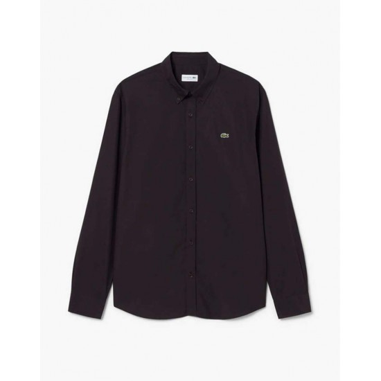 LACOSTE Ανδρικό Βαμβακερό Πουκάμισο Ελαφριά Ποπλίνα Κανονική Γραμμή CH2316 00 3LA Καφέ